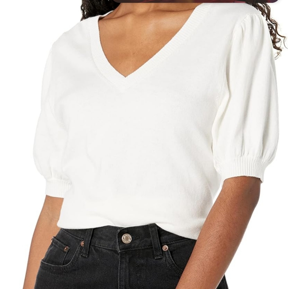 Women's White V-Neck Sweater